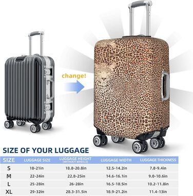Чохол для валізи Леопардовий принт, міцний захист для багажу, підходить для валіз розміром 45.7 - 81.3 см, розмір XL, Чорний, X-Large