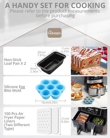Аксесуари для фритюрниці HOMGEN 6 шт. Аксесуари для фритюрниці Двокамерна фритюрниця Аксесуари для Ninja Foodi AF400EU AF300EU 8-9.5 л Решітка для приготування їжі, папір для випічки тощо
