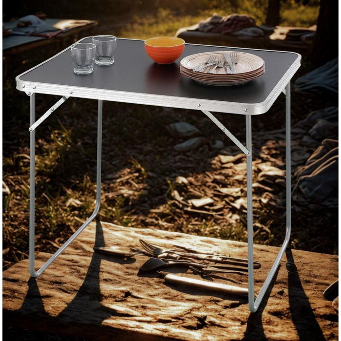 Складаний туристичний стіл Nexos Trading з ручкою для перенесення 80x60x70 см Складаний кемпінговий бічний столик антрацит Легкий, компактний, всепогодний столик-валіза