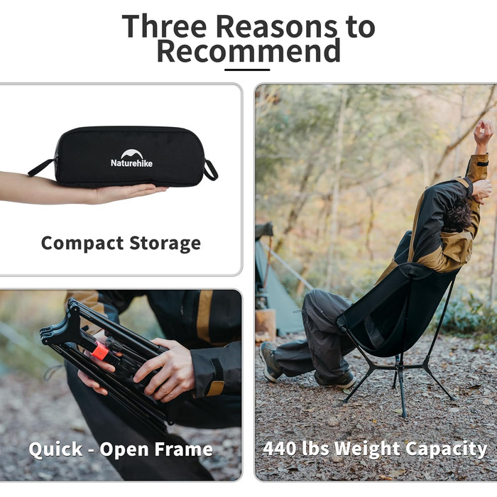 Крісло для кемпінгу Naturehike, складне, надлегке розкладне крісло компактний розмір у упаковці та міцна конструкція для кемпінгу, пікніків та активного відпочинку на свіжому повітрі, походи (сірий M) сірий S