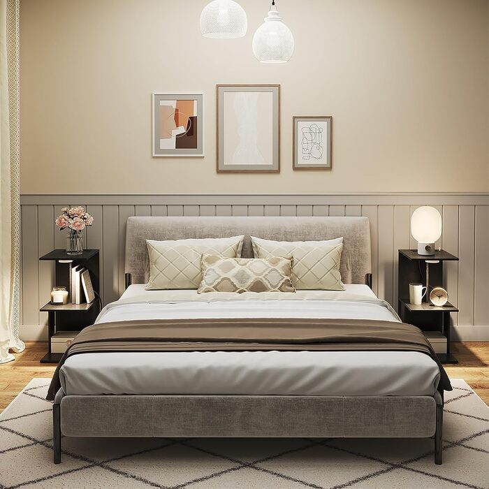 Журнальний столик із зарядною станцією, С-подібний приставний столик із сенсорним світлодіодним підсвічуванням, що перезаряджається, приставний столик до дивана з полицями, тумбочка для спальні, вітальні, чорний AETHB18UE01