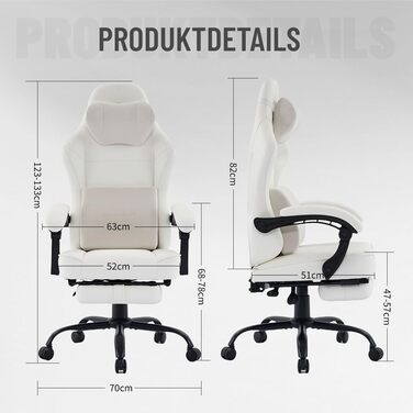 Ергономічне ігрове крісло PixelPilot Дихаюча тканина Крісло з підставкою для ніг, підголівником та поперековою опорою, ігрове ПК-крісло Широке сидіння Офісне крісло вантажопідйомністю 150 кг (Nebula, білий) White Nebula