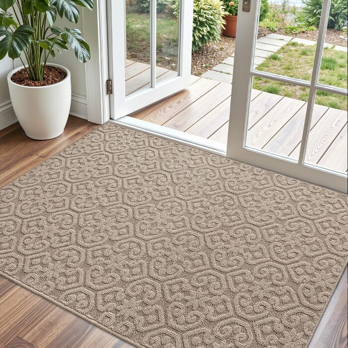 Килимок для вловлювання бруду DEXI 60 x 90 см, нековзний килимок для прихожих, килимок, що миється, абсорбуючий килимок для входу, передніх дверей, патіо, коридору, бежевий 60 x 90 см бежевий