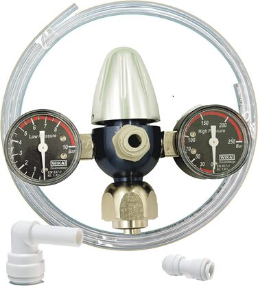 Редуктор тиску CO2 підходить для Quooker Cube на стандартних пляшках C0 2 кг, 6 кг, 10 кг включно з редуктором тиску, подовжувальним шлангом і матеріалом з'єднання, штепсельною системою