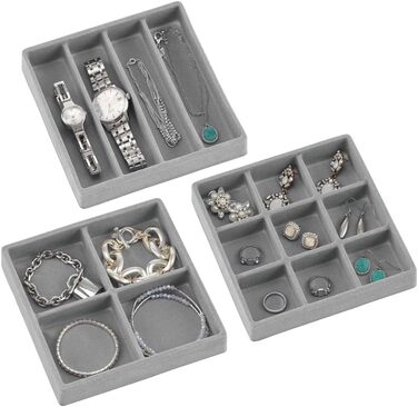 Органайзер для ювелірних виробів mDesign Зберігання ювелірних виробів з 3 шухлядами для сережок, намиста, кілець та браслетів Маленька пластикова скринька для ювелірних виробів Білий/Сірий