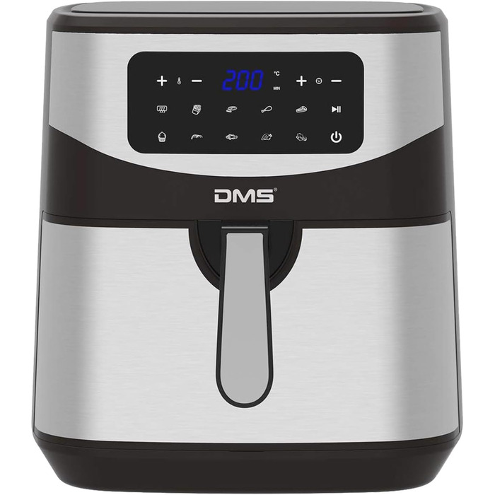 Аерофритюрниця DMS XXXL 7 літрів Фритюрниця Духова шафа Гриль з гарячим повітрям Кухонна плита Без жиру та олії включаючи 10 програм і цифровий сенсорний дисплей 1800 Вт Таймер ВЧ-7С