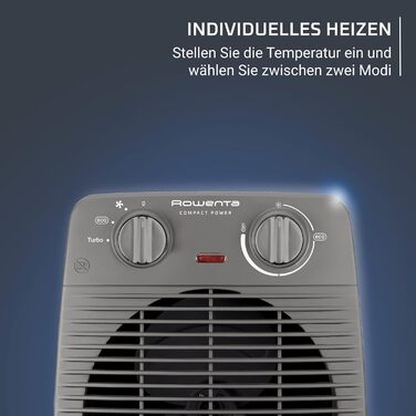 Компактний вентилятор-обігрівач Rowenta, 2 рівні потужності, компактні розміри, термостат, режим охолодження, ручка для перенесення, сірий, SO2212F0, світло-сірий