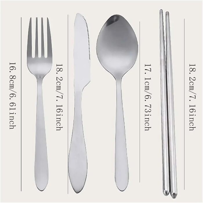 Універсальний набір столових приборів для подорожей та кемпінгу з 5 предметів, портативний посуд, палички для їжі з нержавіючої сталі, ложка, виделка, ніж для стейку з футляром для зберігання (чорний)