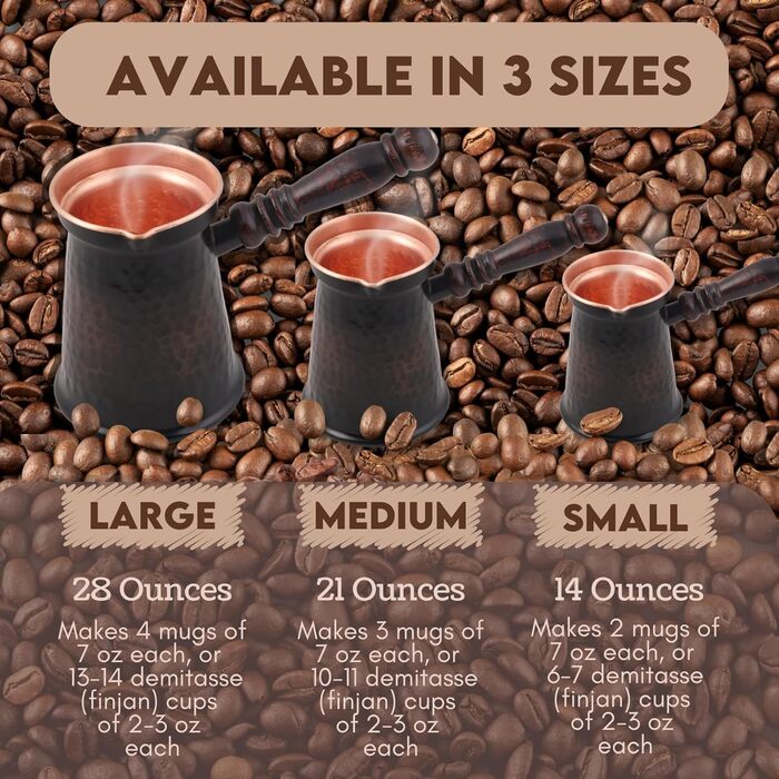 Антикварна мідна кавоварка, турецька, грецька, арабська, товста, з дерев'яною ручкою, велика Велика