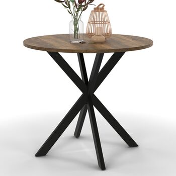 Круглий обідній стіл ALIX на 4 особи з чорною основою-павуком та стільницею з темного дерева Hawkins 80 см