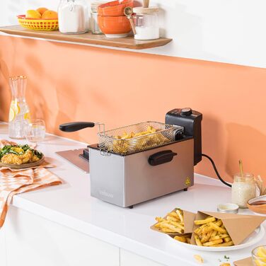 Фритюрниця Tristar 3 л, 2000 Вт, термостат, емальований контейнер, зона охолодження, FR-6946, сірий без вікна та фільтра