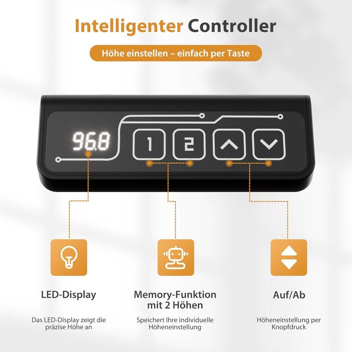 Стіл з регульованою висотою 120 x 60 см, стіл з електричним регулюванням висоти та функцією пам&39яті, стіл для роботи стоячи, регульований стіл, комп&39ютерний стіл для офісу, стіл для роботи стоячи, білий 120 x 60 см