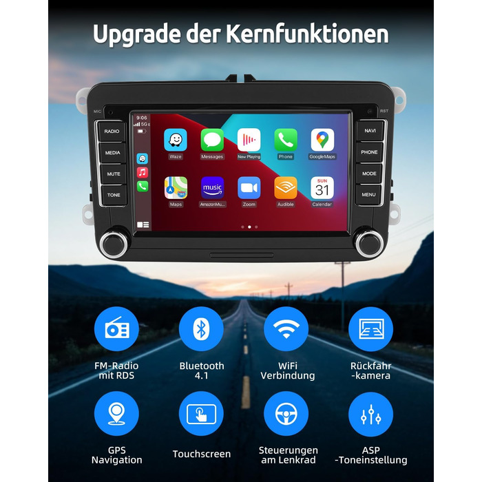 Автомобільне радіо Essgoo 464G Android 14 для VW Caddy Golf MK5 6 Polo Passat Seat RCD330 з бездротовим CarPlay Android Auto, 2 Din радіо з 7-дюймовим сенсорним екраном Bluetooth FM RDS GPS WiFi