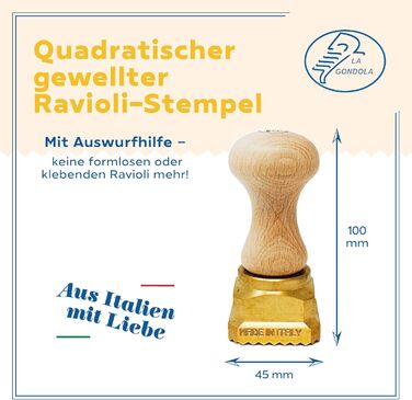 Квадратна хвиляста 45x45мм Італійський інструмент для пасти для домашньої комерційної кухні Латунь, натуральне дерево Простота у використанні Форма для печива равіолі, виготовлена в Італії