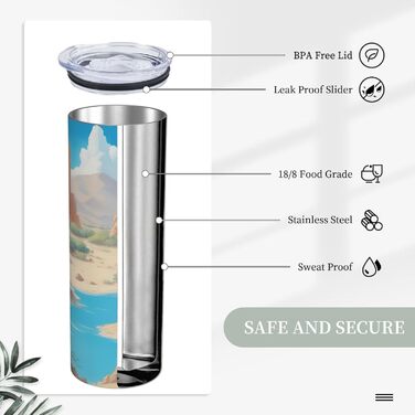 Кухоль з прямою трубочкою, 590 мл, дизайн оазис у пустелі, дорожній кухоль з принтом, підходить для кемпінгу, офісу та дому