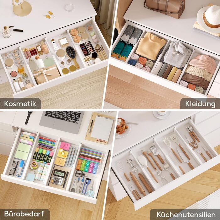 Набір із 8 регульованих роздільників для шухляд Lifewit, органайзери-роздільники для внутрішньої довжини 2840 см та висоти &gt6 см, для спальні, кухні, столових приборів, шаф, письмового столу, системи організації шухляд, білого кольору, 8 висоти 6 та дов