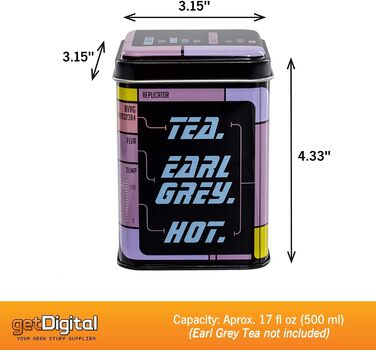 Бляшанка для чаю getDigital. Earl Grey. Гаряча - Бляшанка з кришкою для розсипного чаю - Зображення реплікатора з класичного науково-фантастичного серіалу, 500 мл