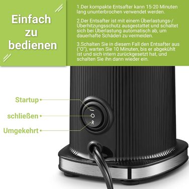 Соковижималка AOBOSI-Mini повільна соковижималка з функцією реверсивного жування, соковижималка електрична зі щіткою і багатофункціональна соковижималка для фруктів на 2 чашки, електрична соковижималка для фруктів. (45 ММ, чорний) 45 ММ Чорний