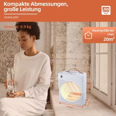 Тепловентилятор SHXHL20ST потужністю 2000 Вт з термостатом маленький та зручний портативний захист від перекидання та перегріву