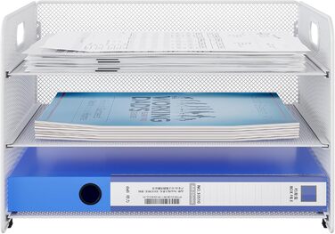 Металевий офісний органайзер EasyPAG A4 з 3 відділеннями, тримач для документів, лоток для файлів, тримач для журналів, лоток для листів, органайзер для паперових журналів, білий, 33,5 x 24 x 21 см