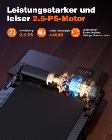 Ходовий килимок Superun з нахилом, макс. 159 кг/136 кг, бігова доріжка 2,5 к.с. для домашнього використання зі світлодіодним освітленням, тихий стіл для бігової доріжки з додатком та багатокористувацькою біговою доріжкою, 90 см, з нахилом 6, чорний