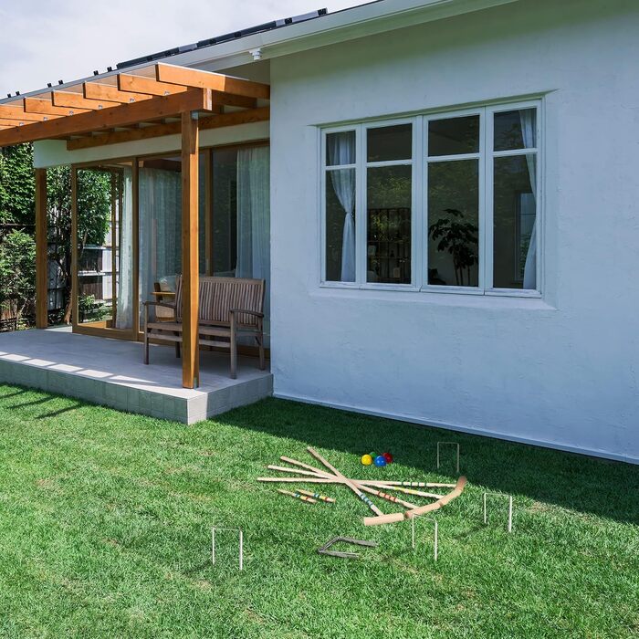 Набір для крокету Relaxdays, 4 гравці, діти та дорослі, повний комплект із сумкою, дерев&39яний набір для крокету, молотки, різнокольоровий