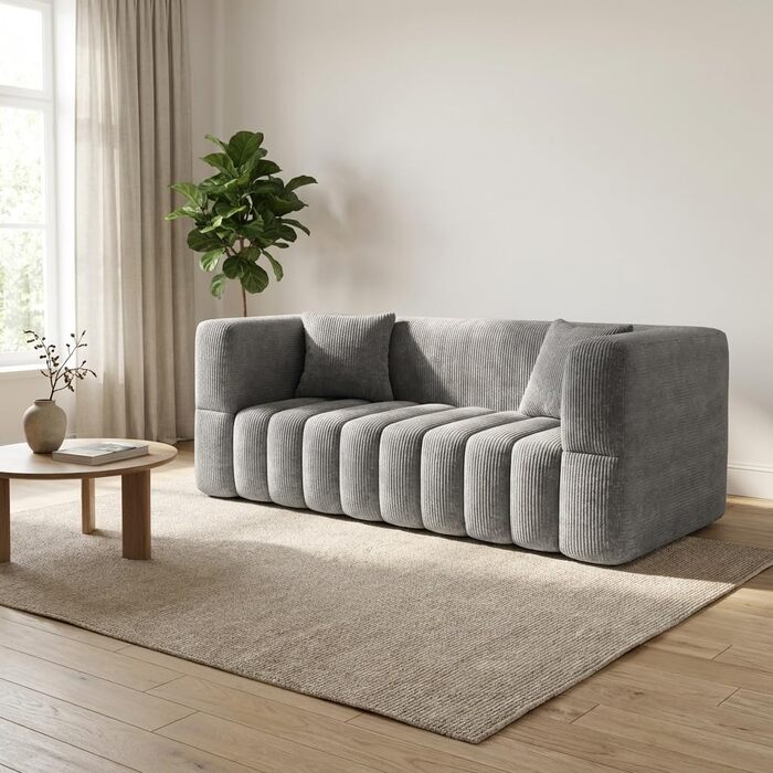 Місний вельветовий диван RUMMY, м&39який безкаркасний диван з піною з ефектом пам&39яті високої щільності, зручний диван для вітальні та спальні, сірий, 2-