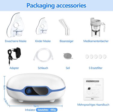 Інгалятор Sentasi для дорослих, цифровий дисплей компресорний небулайзер інгалятор дитячий, безшумний електричний інгалятор з мундштуком і трубкою для домашнього лікування кашлю та астми Білий