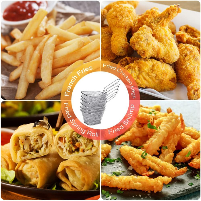 Кошик для смаження Міні-кошик для картоплі фрі з нержавіючої сталі Кошик для картоплі фрі Срібний кошик для подачі картоплі фрі з ручкою Маленький кошик для фритюрниці Кошик для смаження картоплі фрі Креветки Кільця цибулі, 12 шт.