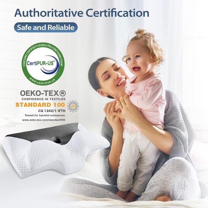 Ортопедична подушка для шиї HOMCA з піни з ефектом пам&39яті для шийного відділу хребта, ергономічна подушка для сну на спині, боці та животі, чорна, 70 x 40 x 8,5/14 см