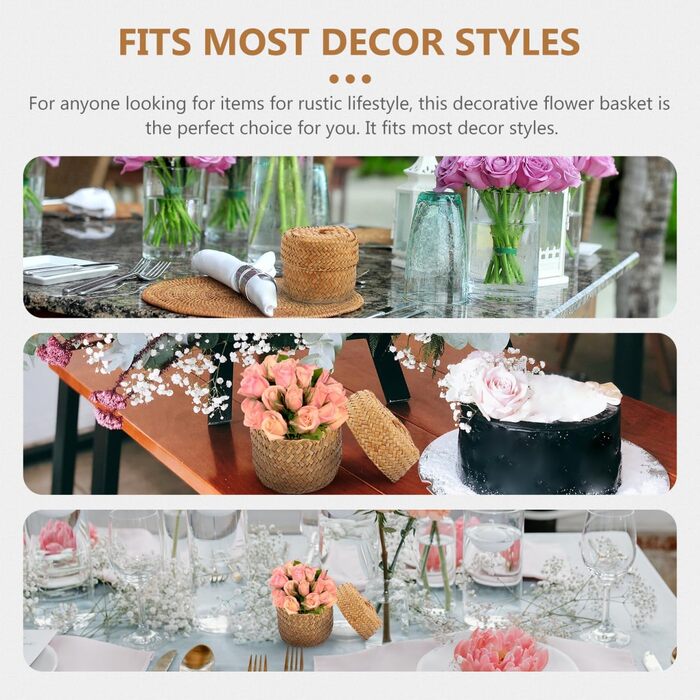 Міні-кошик IMIKEYA з 2 предметів з морською травою та кришкою, круглий, ручної роботи, маленька скринька з морської трави, кошики для зберігання з верби, сільський квітковий кошик для столу, дому, вечірки, 12x9 см