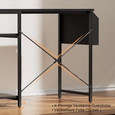 Письмовий стіл, комп&39ютерний стіл зі світлодіодним підсвічуванням та підставкою для монітора, ПК-стіл з 2 полицями та сумкою для зберігання для кабінету та спальні, 100 x 48 x 74 см, міцний металевий каркас, чорний.