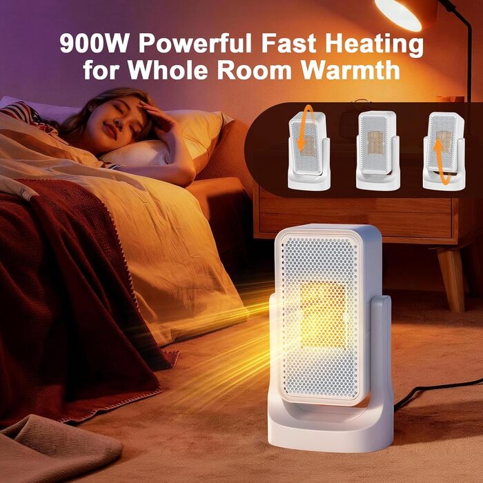 Енергозберігаючий тихий міні-вентиляторний обігрівач Qoosea потужністю 900 Вт, електричний обігрівач кімнати з керамічним нагрівальним елементом, 2 режими, швидке нагрівання 3S, PTC-обігрівач, електричний вентиляторний обігрівач для офісу та дому (білий)