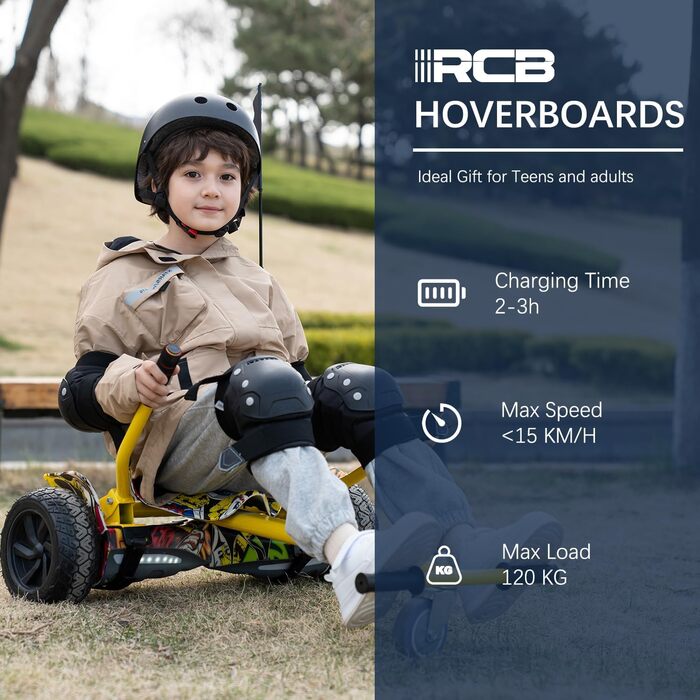 Позашляховий ховерборд RCB 8,5 дюймів з сидінням – Bluetooth-ховерборд з додатком, Hummer Hoverkart Go Kart для самобалансуючих ховербордів, подарунок для дітей, хіп-хоп чорний