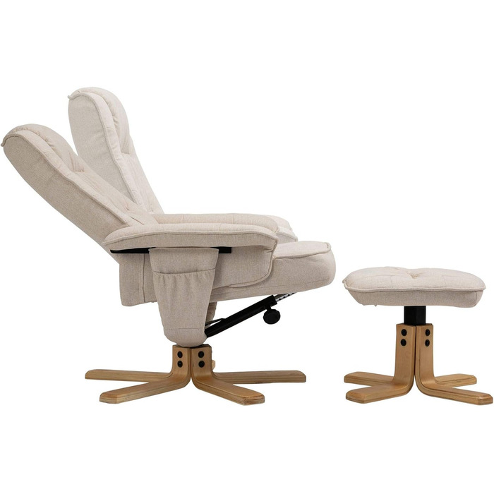 Крісло-реклайнер IDIMEX Charly з підніжкою, поворотне та регульоване по куту нахилу, бежевий максимум навантаження 100 кг для вітальні, крісло для телевізора, крісло-реклайнер, м&39яке крісло та підніжка