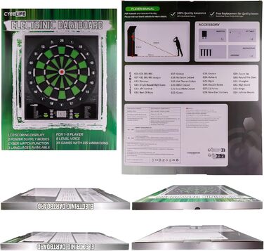 Електронна мішень для дартсу Cyeelife з німецьким голосом та РК-екраном включає 12 мяких дротиків, 24 крильця, 50 наконечників та USB-зарядний пристрій стандартна мішень для дартсу