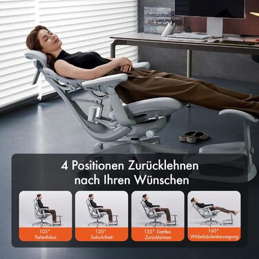 Ергономічне офісне крісло LiberNovo з підставкою для ніг регульоване, адаптивна поперекова підтримка, кут нахилу 160, інтегрована система розтяжки хребта, чорне, глибина сидіння 48 см, колір Північний чорний, крісло 48 см підставка для ніг