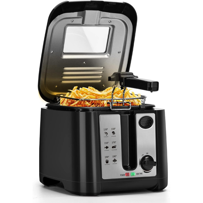 Фритюрниця об'ємом 2,5 л, 1650 Вт, фритюрниця без бісфенолу А з оглядовим вікном, контролем температури та дисплеєм, чорна