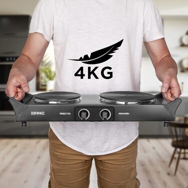 Електрична нагрівальна плита Duronic HP2 BK 1500 Вт Подвійна чавунна варильна поверхня 20 і 15 см ергономічні ручки регульований термостат Мобільна плита альтернатива варильній поверхні