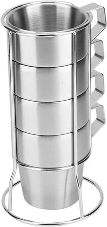 Елегантний набір кавових чашок з нержавіючої сталі з тримачем для тривалого використання, для домашнього кафе, нержавіюча сталь 304, комплект з 4 предметів