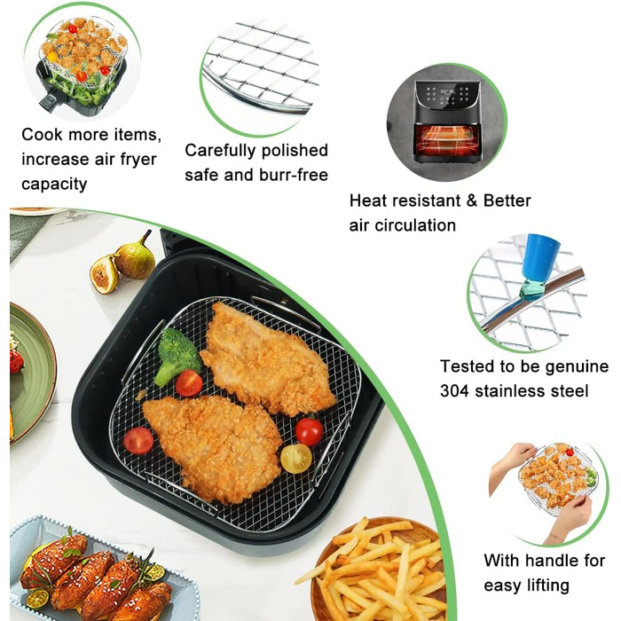 Аксесуари для фритюрниці BYKITCHEN, квадратна стійка з нержавіючої сталі 304 для лотка/духовки кошика аерофритюрниці, аксесуари для фритюрниці для Cosori 5.5L xxl, миттєва, вежа, фритюрниця Gourmia