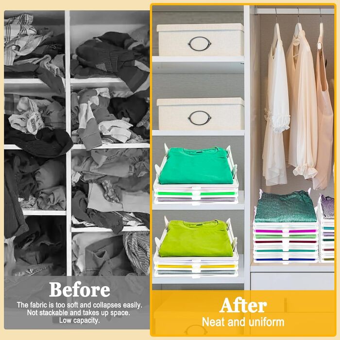 Елементний штабелируемий органайзер для футболок, органайзер для шафи, органайзери для гардеробу для дорослих та дітей, штабелируемий для одягу, футболок, сорочок, 20-