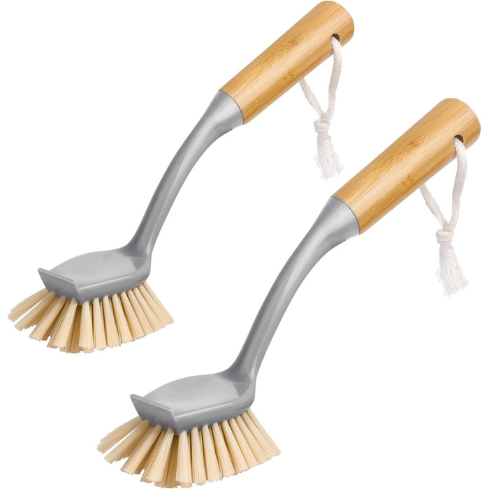 Радіальна щітка для миття посуду MR.SIGA з довгою бамбуковою ручкою, вбудованим скребком, щітка для чищення сковорідок, каструль і