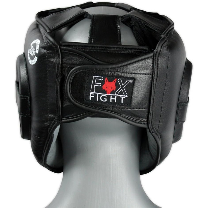 Шолом FOX-FIGHT із захистом для носа Натуральна шкіра Боксерський шолом для спарингу Регульований розмір для боксу, ММА, муай-тай, кікбоксингу та бойових мистецтв Чорний L-XL