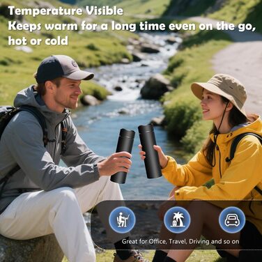 Термос-пляшка з вакуумною ізоляцією об&39ємом 0,5 л, пляшка для води з нержавіючої сталі 304/316, сенсорний світлодіодний дисплей температури, герметична, без BPA, для дому, офісу, подорожей, спорту, чорна термопляшка 500 мл