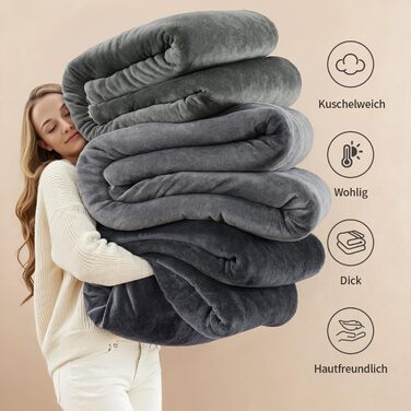 Плюшева ковдра KANKAEU 160x200 см, 550 г/м, надзвичайно м&39яка та товста ковдра, двостороння фланель та шерпа, плед для дивана, ліжка, кушетки, зима, можна прати в пральній машині, подарунковий сірий колір 160x200 см