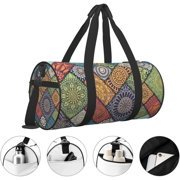 Спортивна сумка-мішок для подорожей та пляжу з мандала-принтом, чорна, універсальний розмір, дорожня сумка