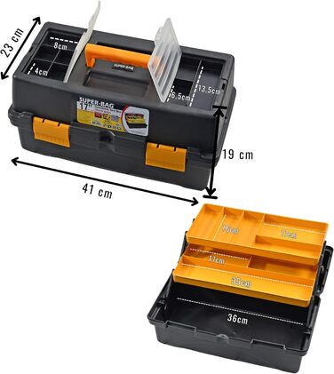 Ящик для інструментів - Порожній ящик для рибальських снастей 17&39 - Складаний та розкладний, 2 рівні - Органайзер та ящик для сортування дрібних деталей - Ящик/ящик для зберігання рибальських снастей - для шкантів, цвяхів, рибальських аксесуарів