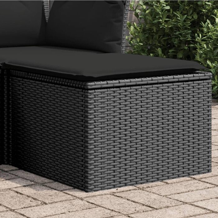 Табурет садовий з подушкою чорний 55x55x37 см Poly Rattan,365968