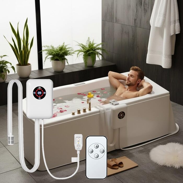 Занурювальний водонагрівач з термостатом - нагрівач для ванни потужністю 1200 Вт, інтелектуальне керування температурою 3043 C, для підтримки постійної температури гарячої води, для ванн 22 * 14,8*7,5 см, білий